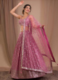 Pink Georgette Sequins Embroidered Lehenga for Reception & Party Wear