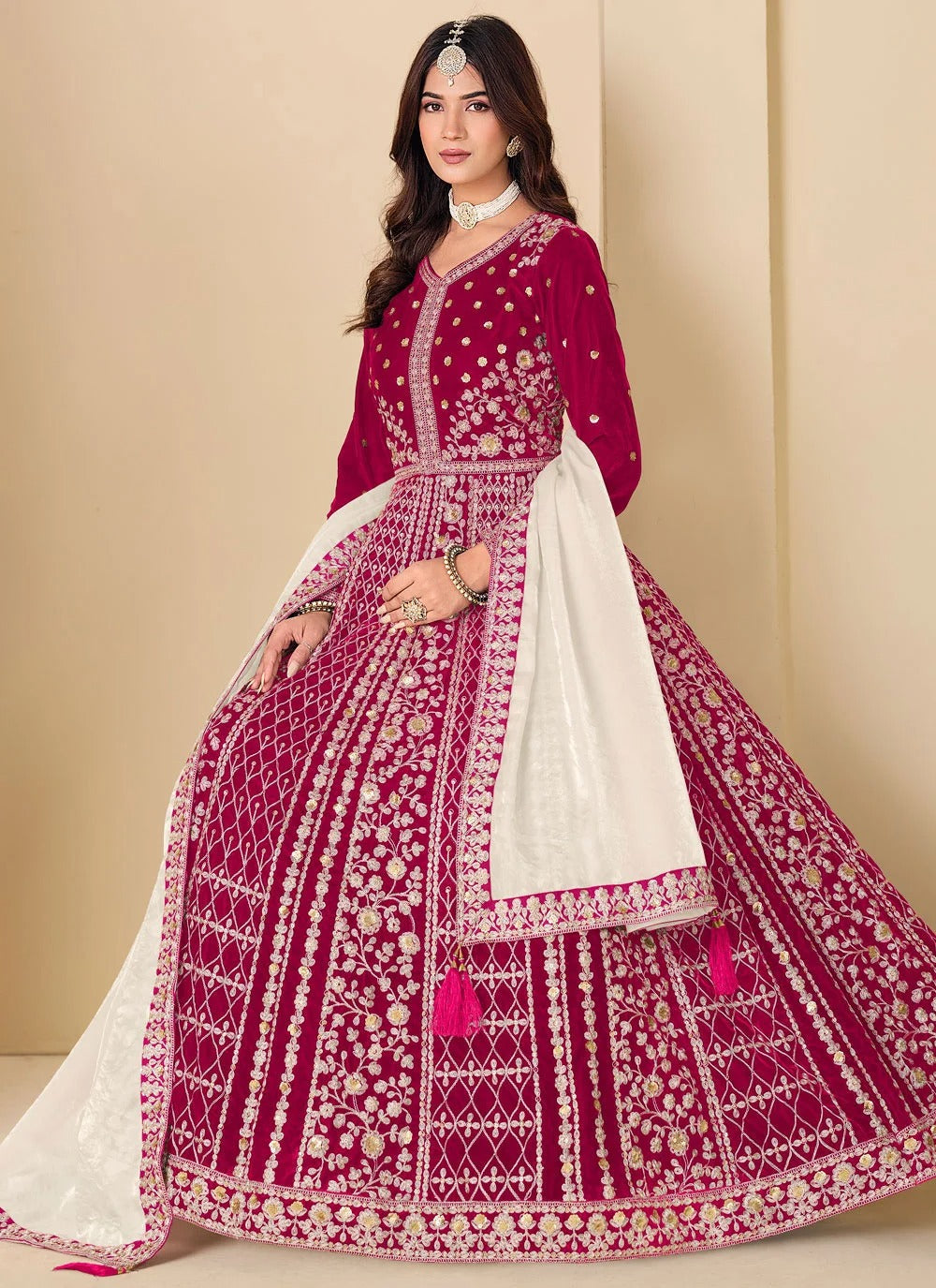 Premium embroidered Rani Pink ethnic outfit