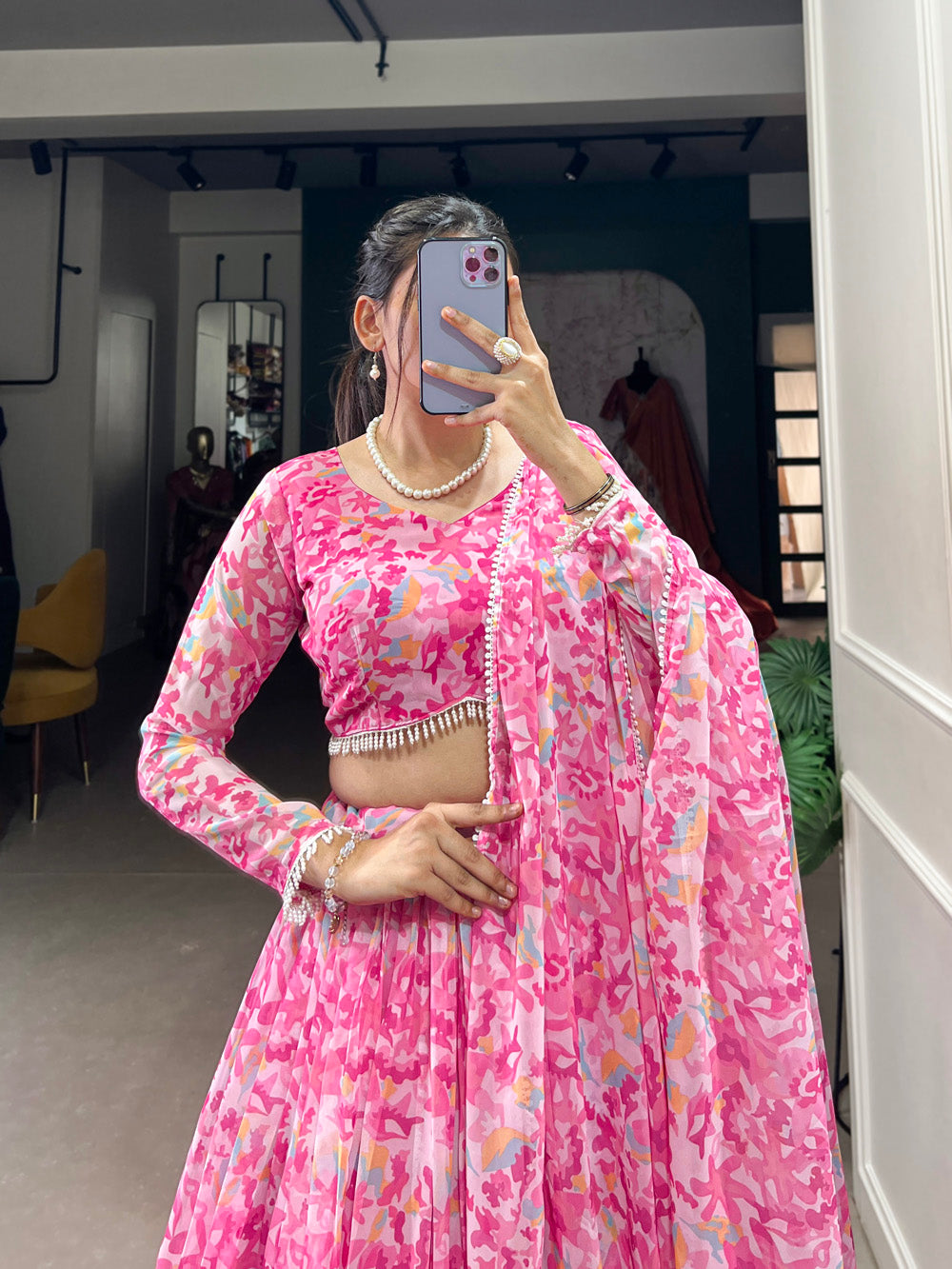 Pink Color Printed With Georgette Lehenga Choli