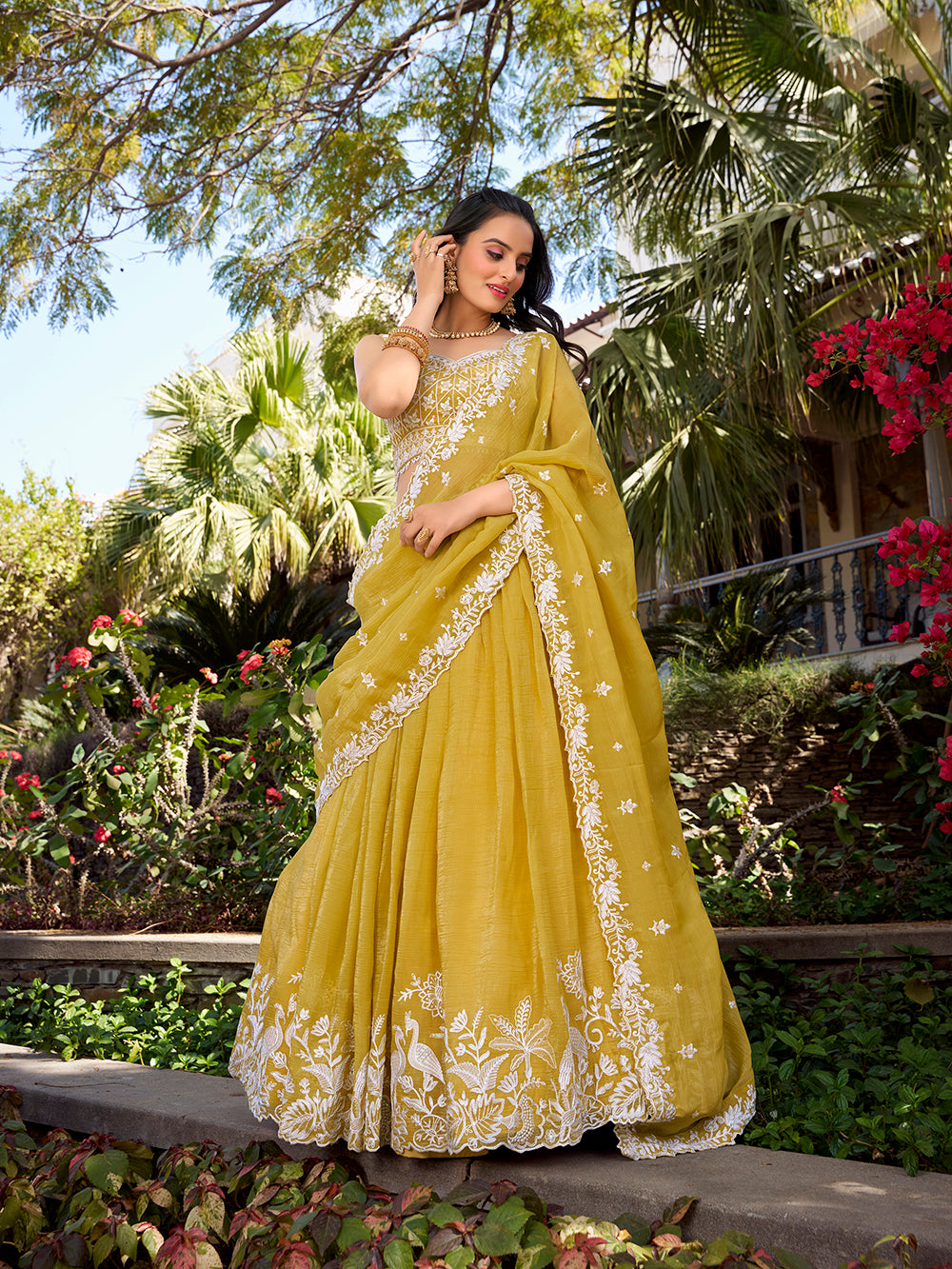 Yellow Color Sequins And Thread Embroidery Work Gold Crush Haldi Lehenga Choli