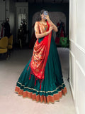 Green Color Zari Weaving With Lace Border Vichitra Silk Lehenga Choli