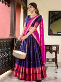 Navy Blue Color Weaving Work With Paithani Concept Cotton Silk Lehenga Choli
