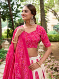 Pink Color Bandhej Printed Tussar Silk Indian Lehenga Choli