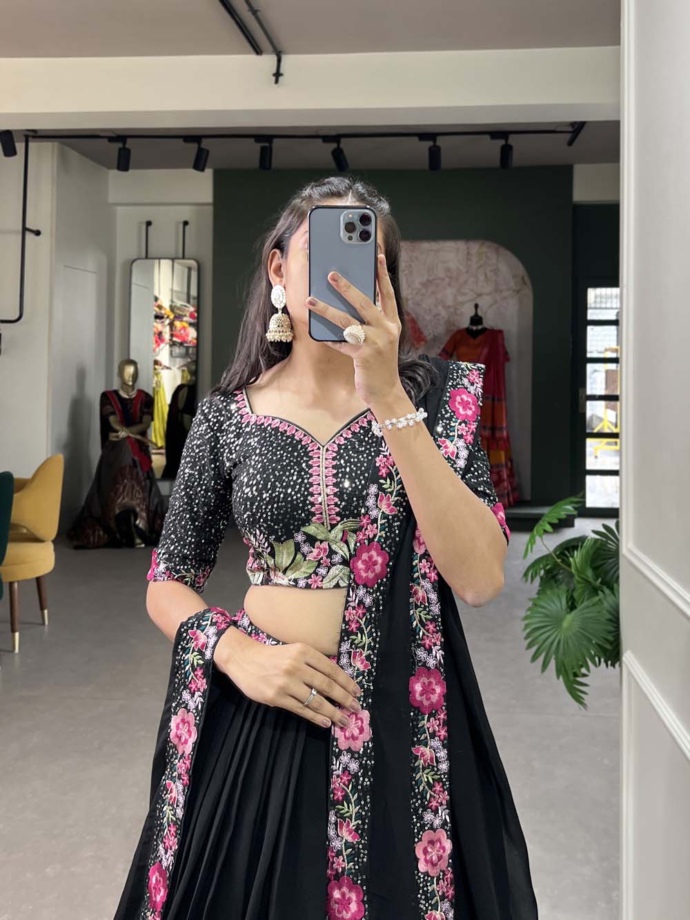 Black embroidered georgette blouse material