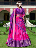 Purple Color Shibori Print With Zari Weaving Border Dola Silk Chaniya Choli