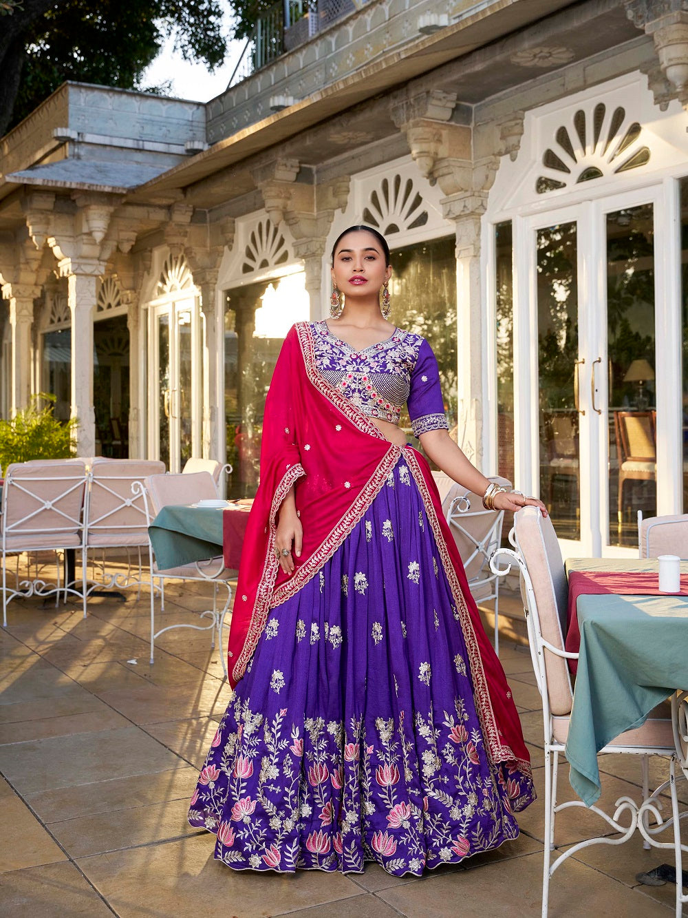Purple Vichitra silk lehenga choli with sequins embroidery