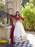 White Color Sequins And Thread Embroidery Work Georgette Lehenga Choli