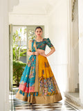 Yellow lehenga with weaving border