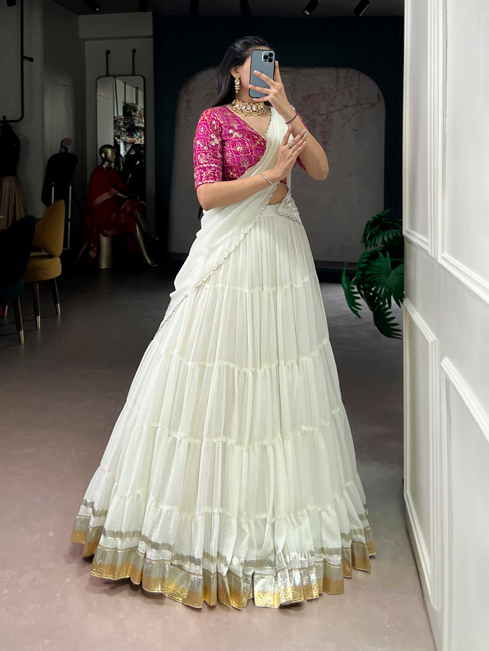 designer white festive lehenga choli