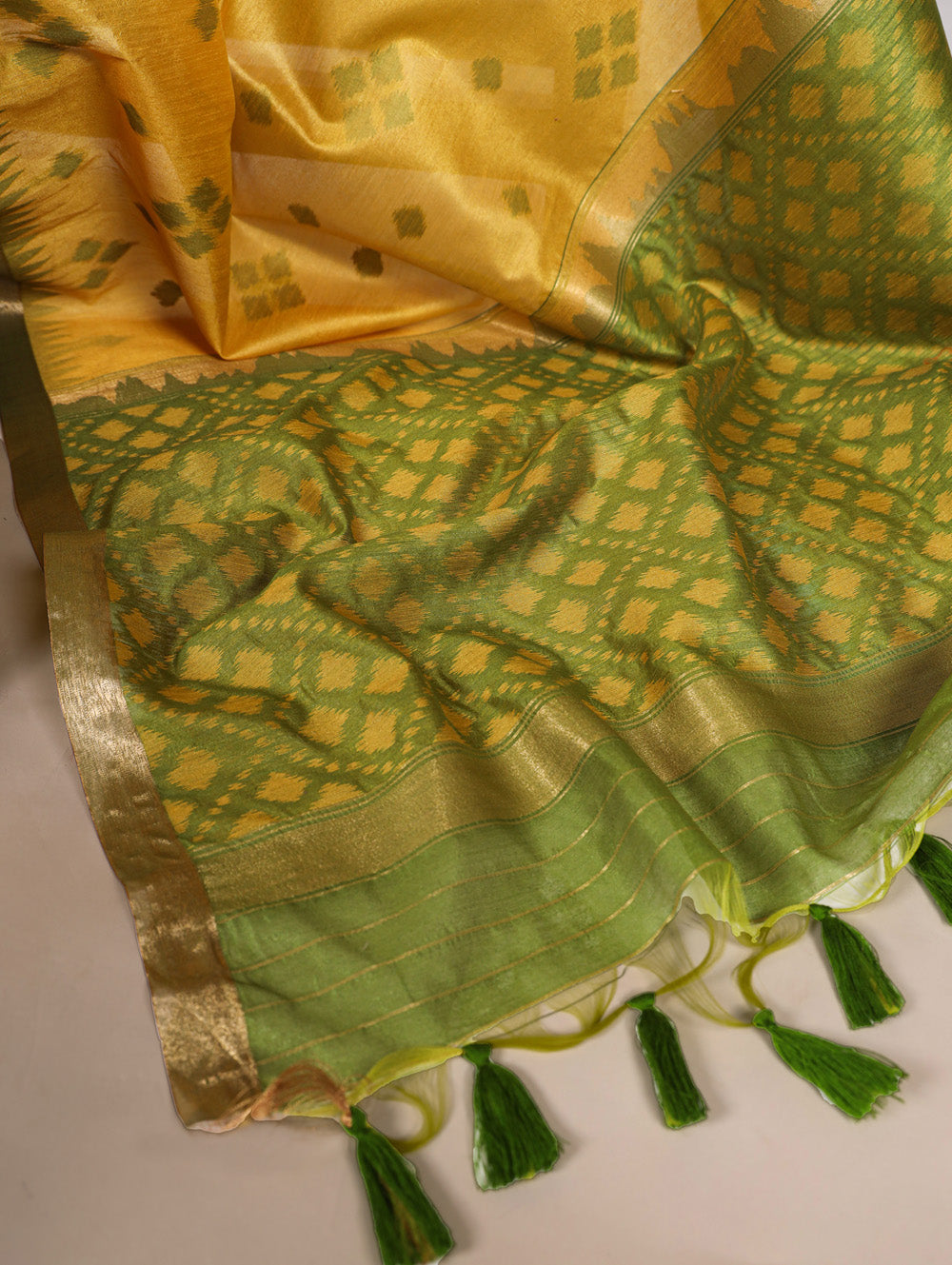 Traditional yellow Jacquard silk saree