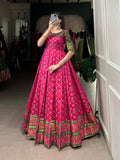 Pink  Color Jacquard Silk Patola Print With Zari Weaving Work Gown