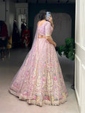 Lavender Net Lehenga with 3.5 Meter Flair