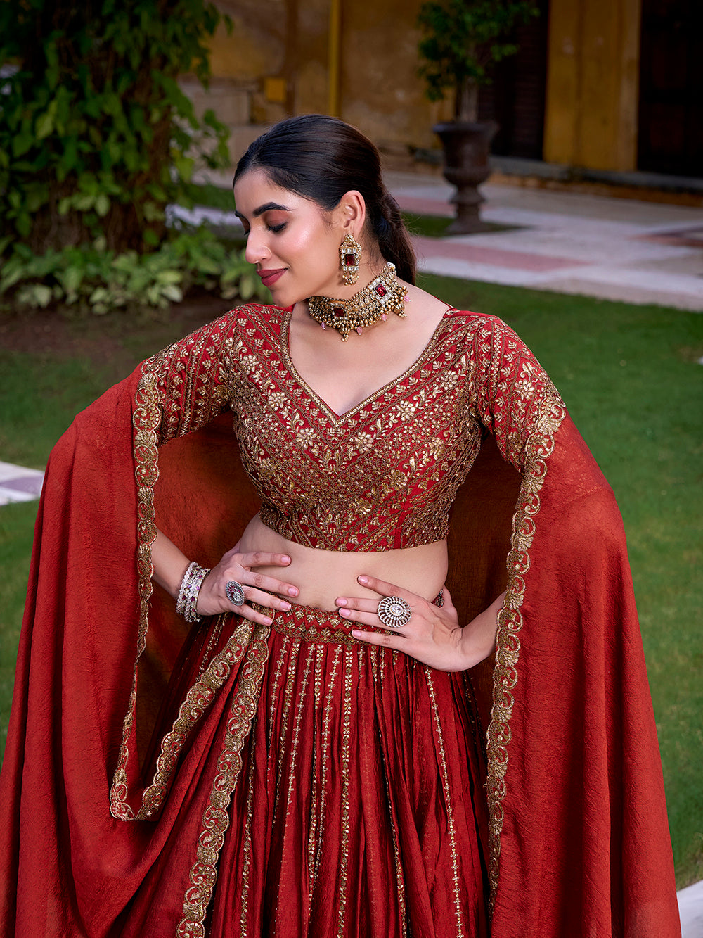 Wedding & Festive Wear Rust Orange Lehenga Choli