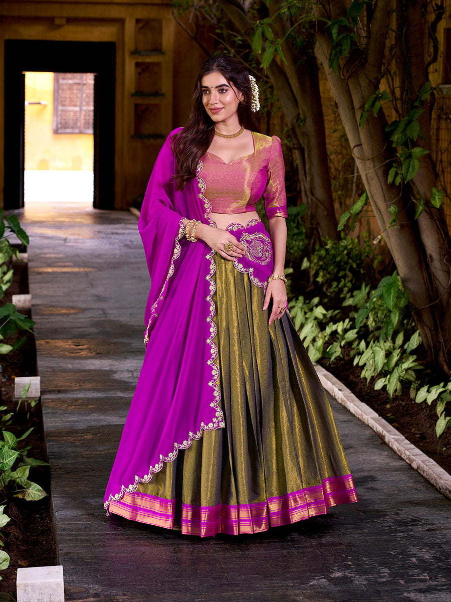 Pink Kanchipuram Lehenga Choli