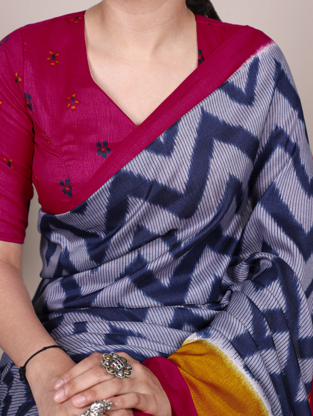 Printed blue saree with blouse