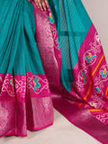 Firozi Color Patola Print With Weaving Work Tussar Chex Saree