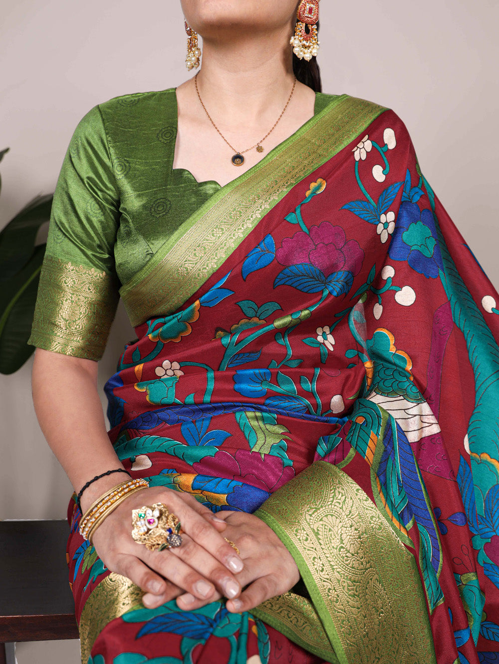 Printed tussar silk saree for festive wear