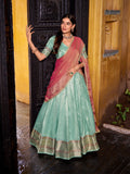 Sky blue dupion silk lehenga choli with zari border