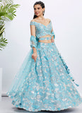 Whimsical Sky Organza Zarkan and Thread Work Bridesmaid Lehenga