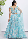 Whimsical Sky Organza Zarkan and Thread Work Bridesmaid Lehenga