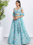 Whimsical Sky Organza Zarkan and Thread Work Bridesmaid Lehenga