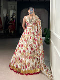White Chiffon Lehenga with Embossed Lace and Gotta Patti