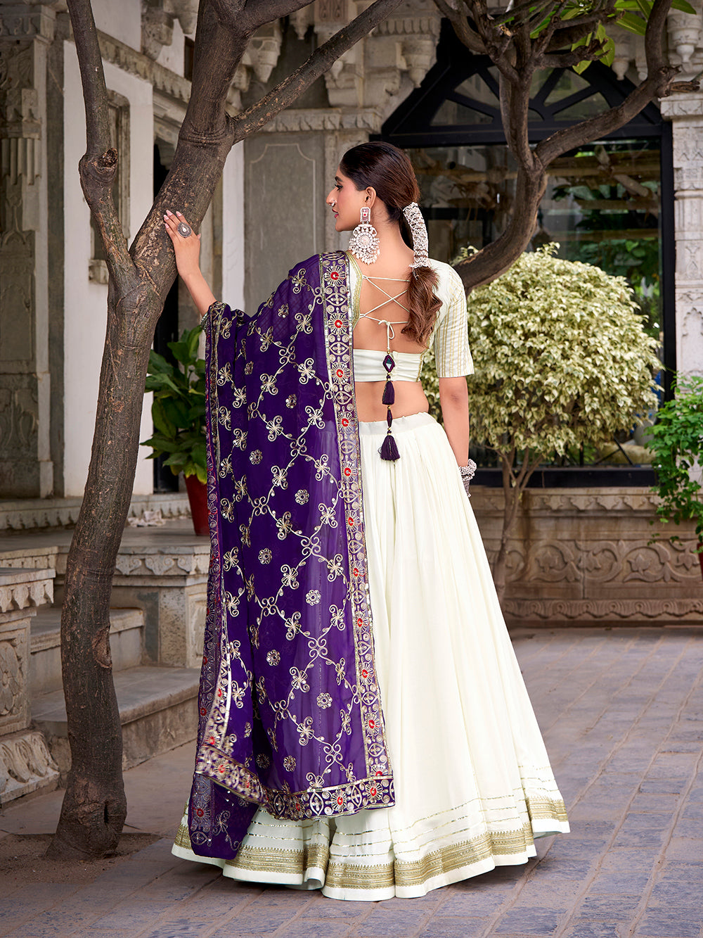 8-meter flair white festive lehenga