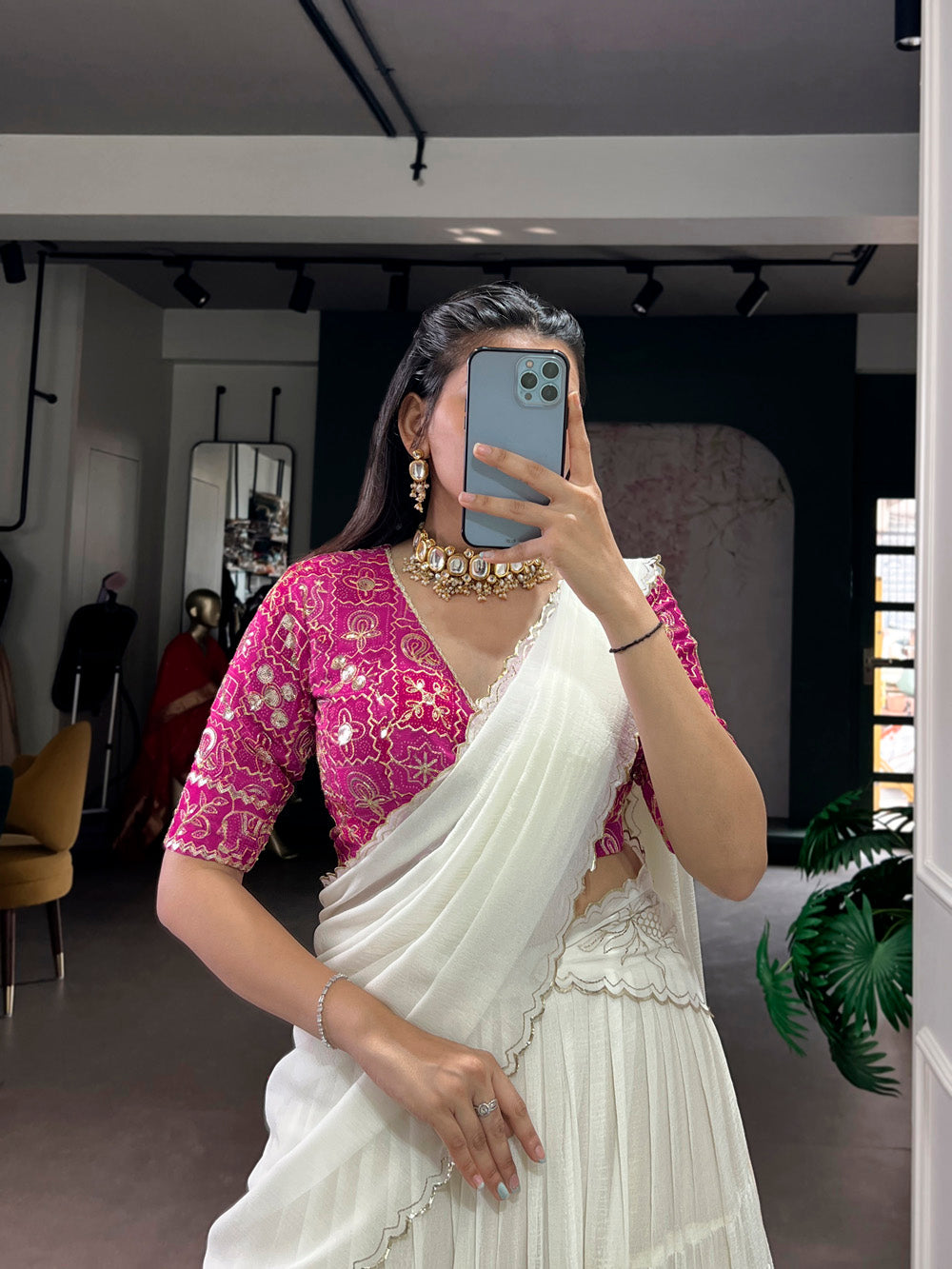 bandhej blouse lehenga choli set