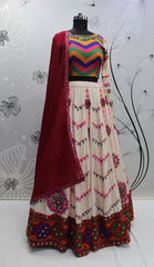 White Color Viscose Rayon Heavy Embroidered Navratri Dress