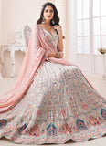 White Georgette Indian Wedding Lehenga with Thread, Zari, Sequins and Zarkan Work