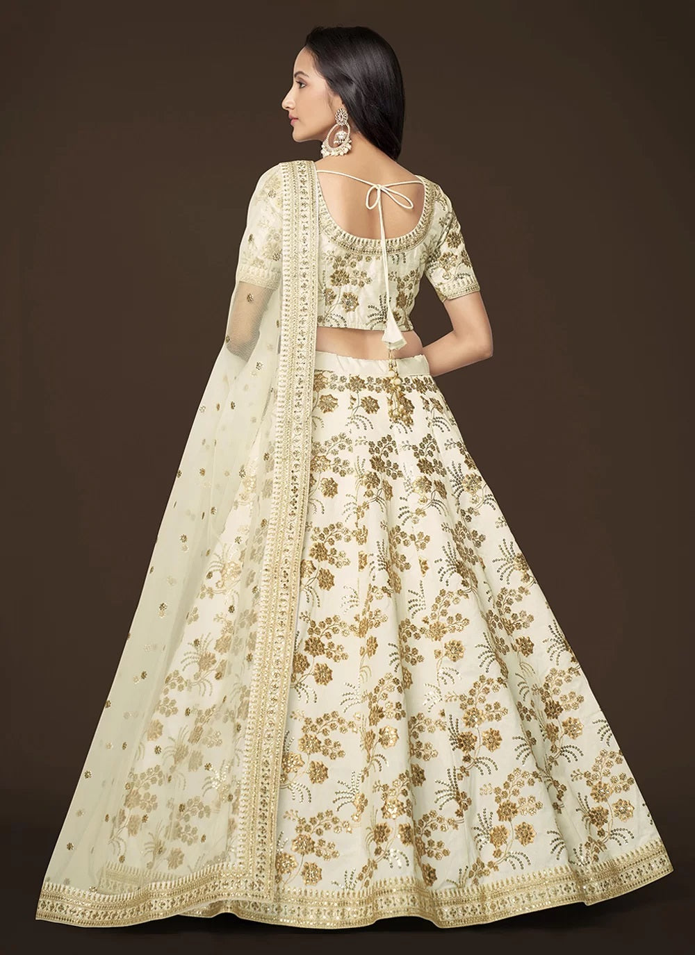 White Silk Zari sequins Embroidered Lehenga For Women Party wear