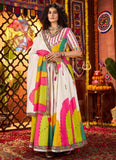 White lehenga with purple blouse for Navratri Garba