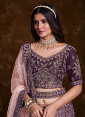 Wine Art Silk Lehenga Choli with Intricate Thread, Zari & Sequin Work