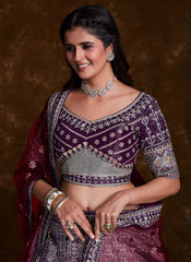 Wine Art Silk Lehenga with Elegant Thread, Zari & Zarkan Work