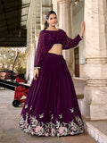 Wine color georgette lehenga with stitched blouse