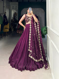 Wine Color Plain With Organza Lehenga Choli