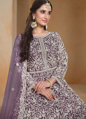 Wine Designer Embroidered Anarkali Suit