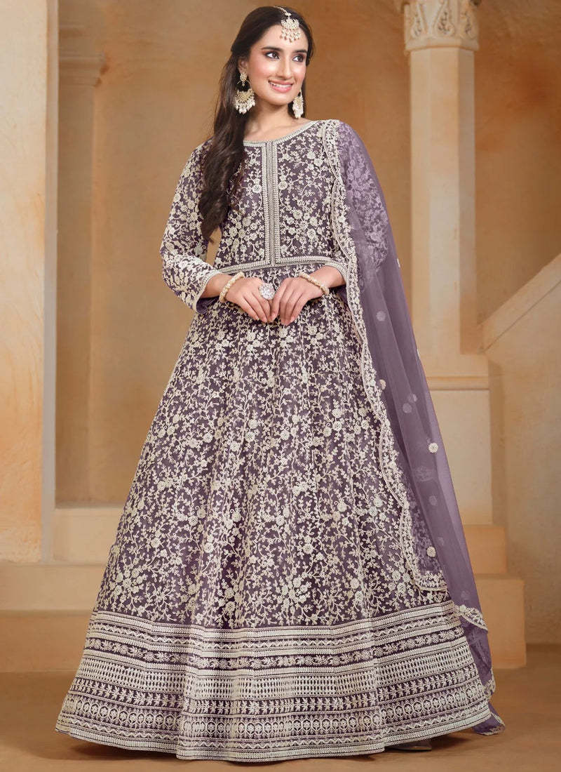 Wine Designer Anarkali Suit | Embroidered Ethnic Wear