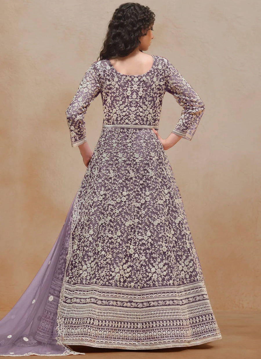 Wine Embroidered Anarkali Suit for Wedding & Festive Wear