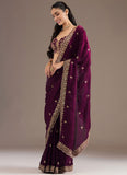 Premium wine designer saree with diamond and pearl work