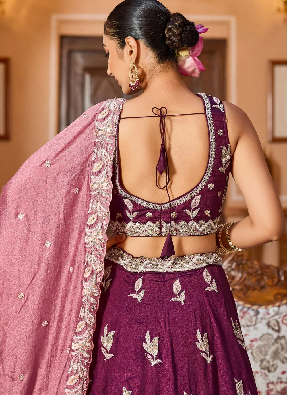 Regal Burgundy Reception Lehenga | Silk Wedding Wear