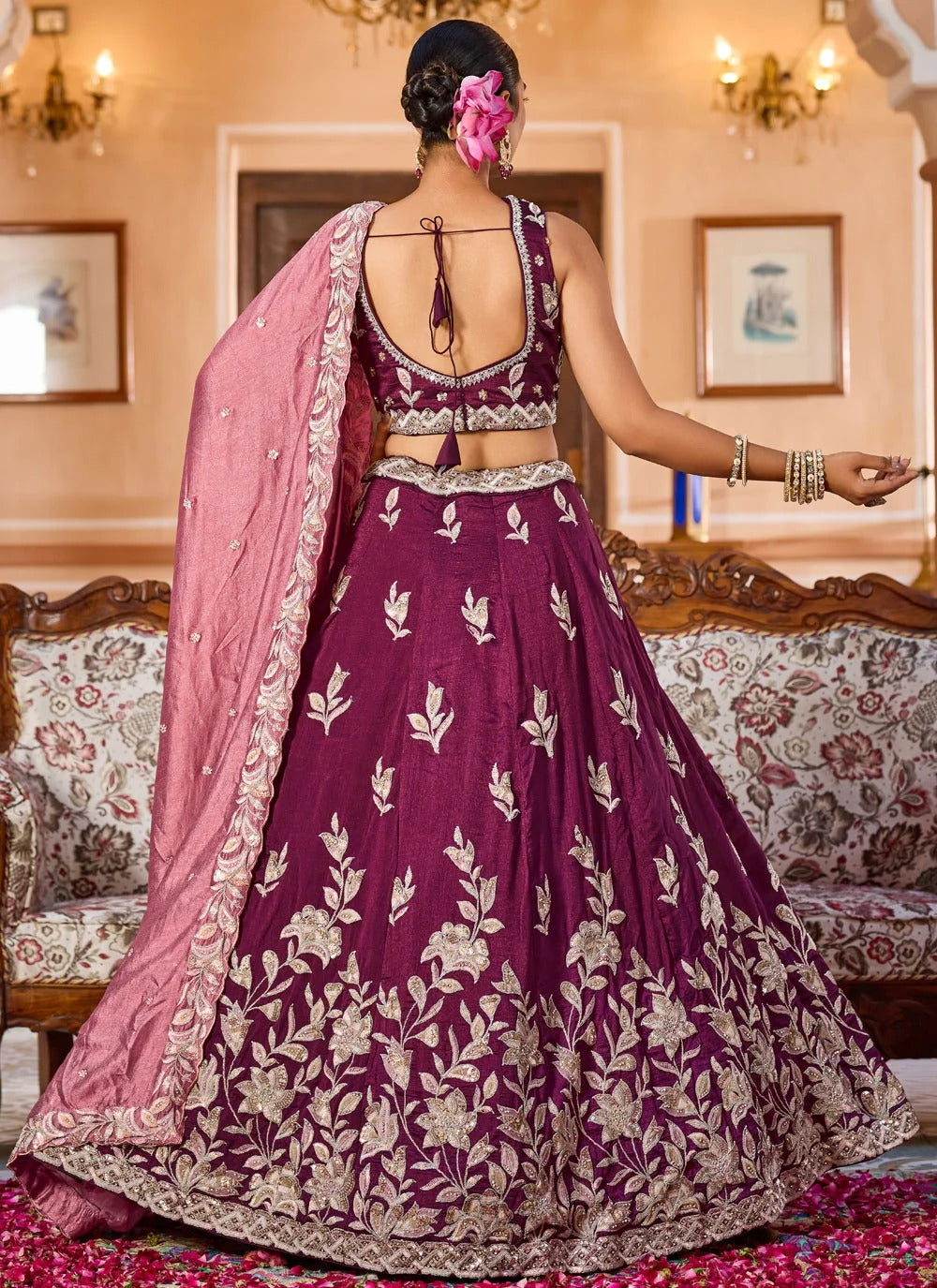 Elegant Wine Silk Lehenga for Wedding Functions