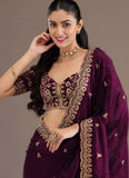 Wine festive tissue saree with sequins embroidery