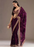 Wine Wedding Reception Tissue Saree for Women