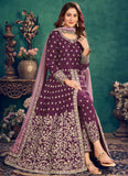 Wine Zari Embroidered Art Silk Designer Floor Length Suit