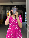 Pink Color Polka Dot Print Georgette Festive Wear Dress