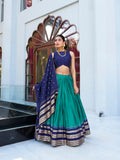Firozi Color Plain With Zari Weaving Work border Pure Chanderi Lehenga Choli