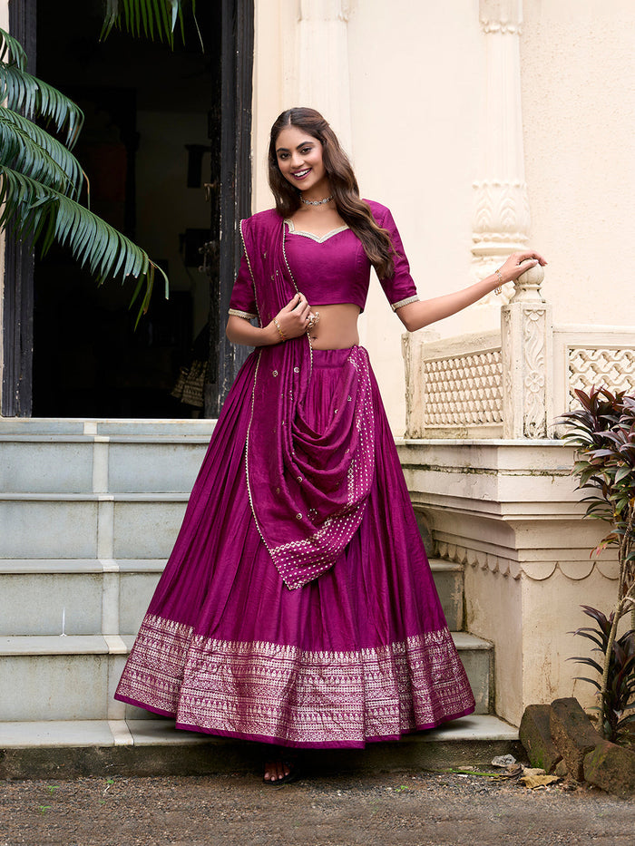 Wine Chanderi silk lehenga choli with zari weaving