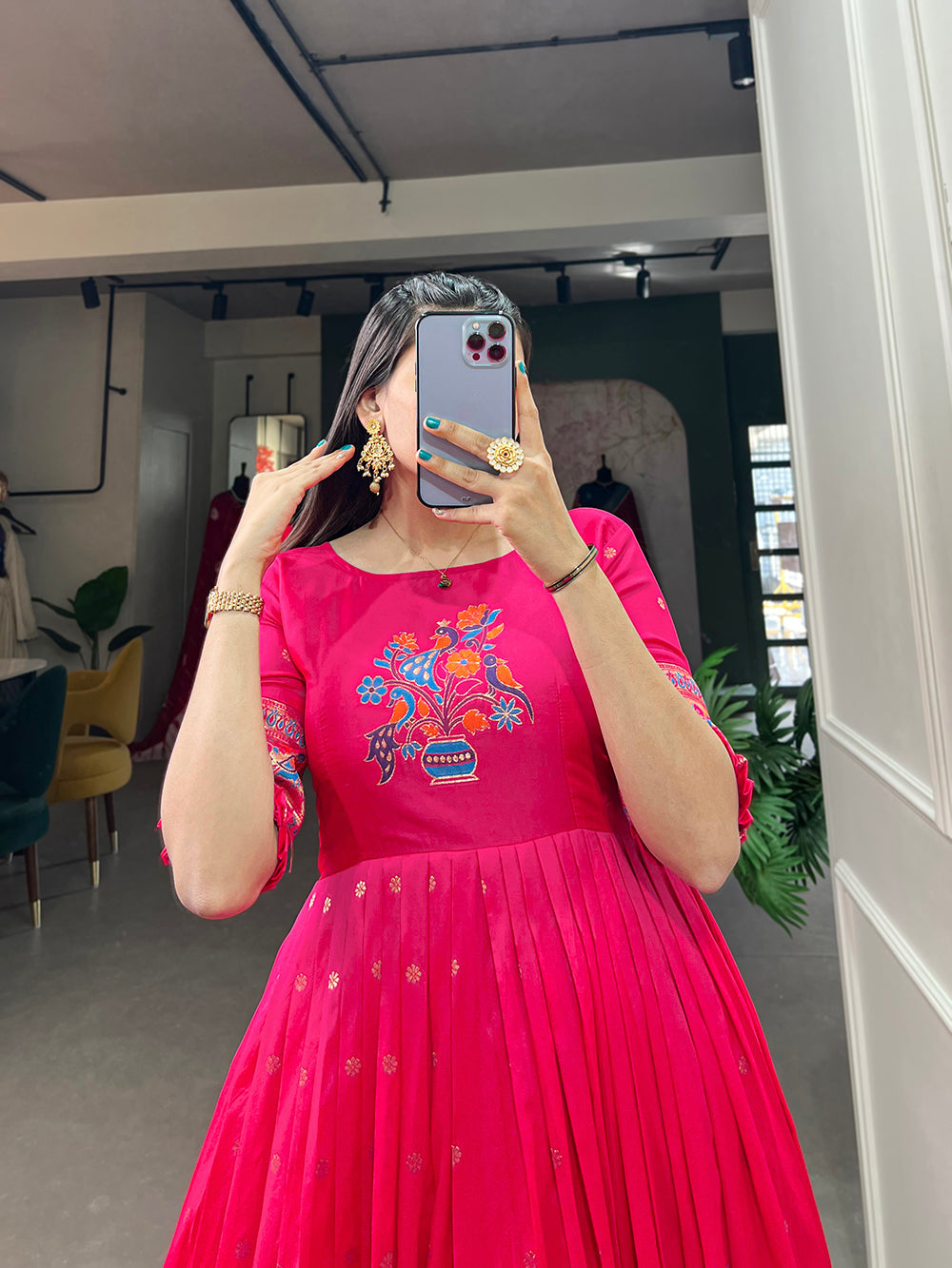 Pink Color Zari Weaving Work Jacquard Silk Dress