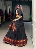 Black Chanderi Lehenga with 4 Meter Flair
